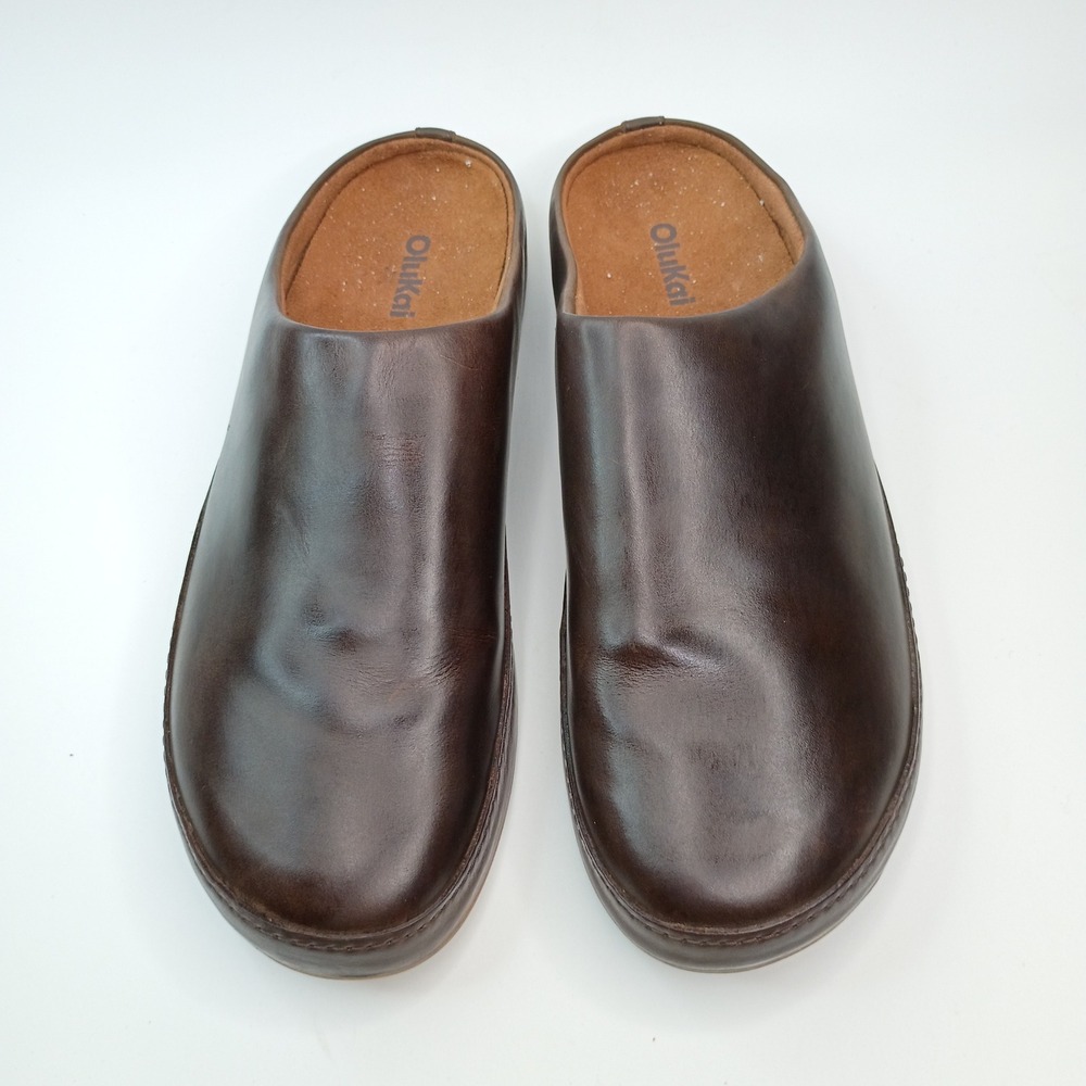 OluKai Ku'u Dark Java Brown Leather Slide Slippers Mules Mens Size 13 10562-4848 - Picture 3 of 8